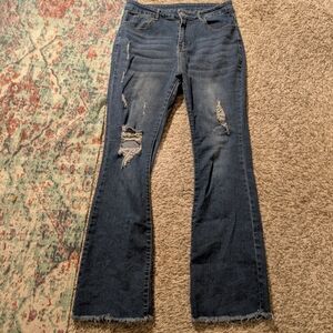 Dark Wash Distressed Flare Jeans Size 12